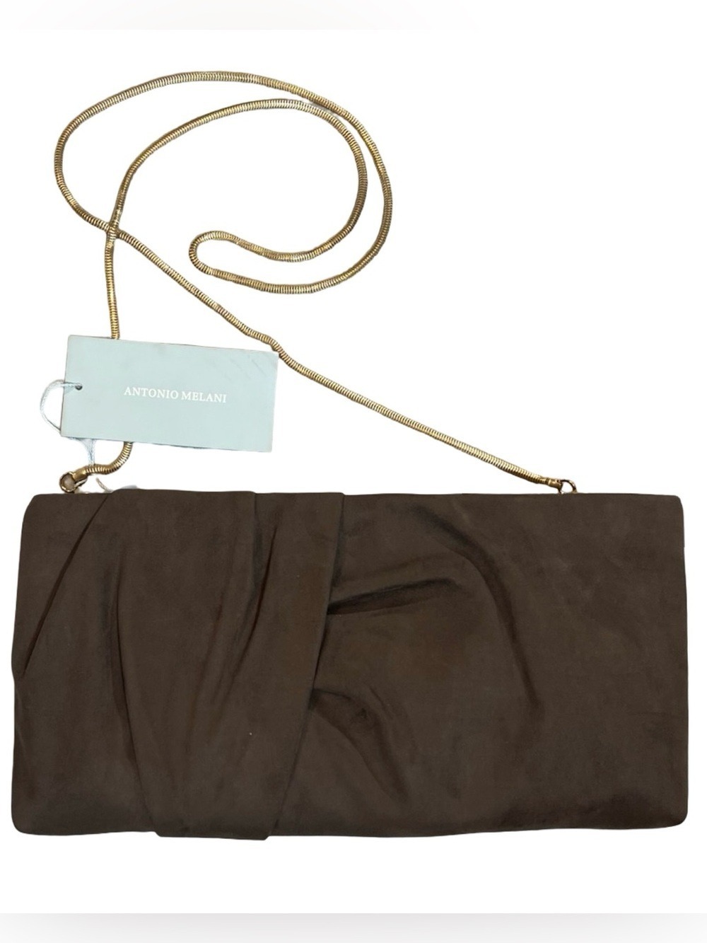 Antonio Melani Brown Satin Evening Clutch Gold Chain Shoulder Bag $79 NWT